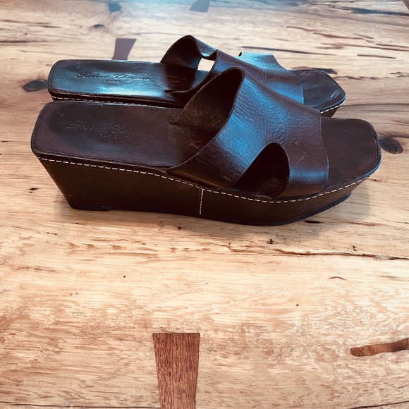 ROBERT CLERGERIE PARIS Women's Brown LEATHER platform slides  orig $540 US 6.5 - Picture 6 of 10